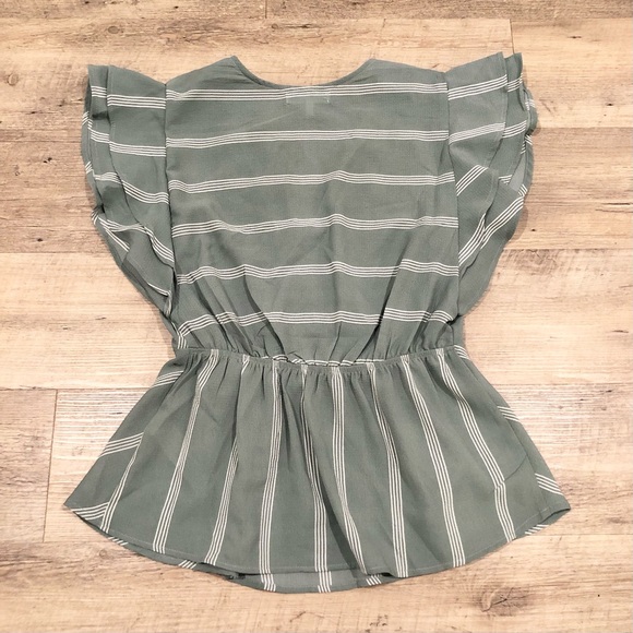 Flutter Sleeve Faux Wrap Top with Flounce Bottom and Tie - Picture 7 of 8